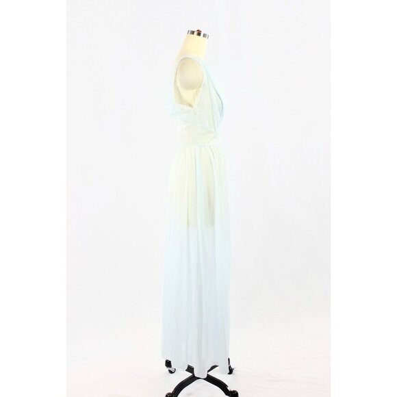 Vintage 60's LUXITE Light Blue Nylon Embroidered Mesh Plunge Slip Dress, Size 34 - Picture 2 of 12